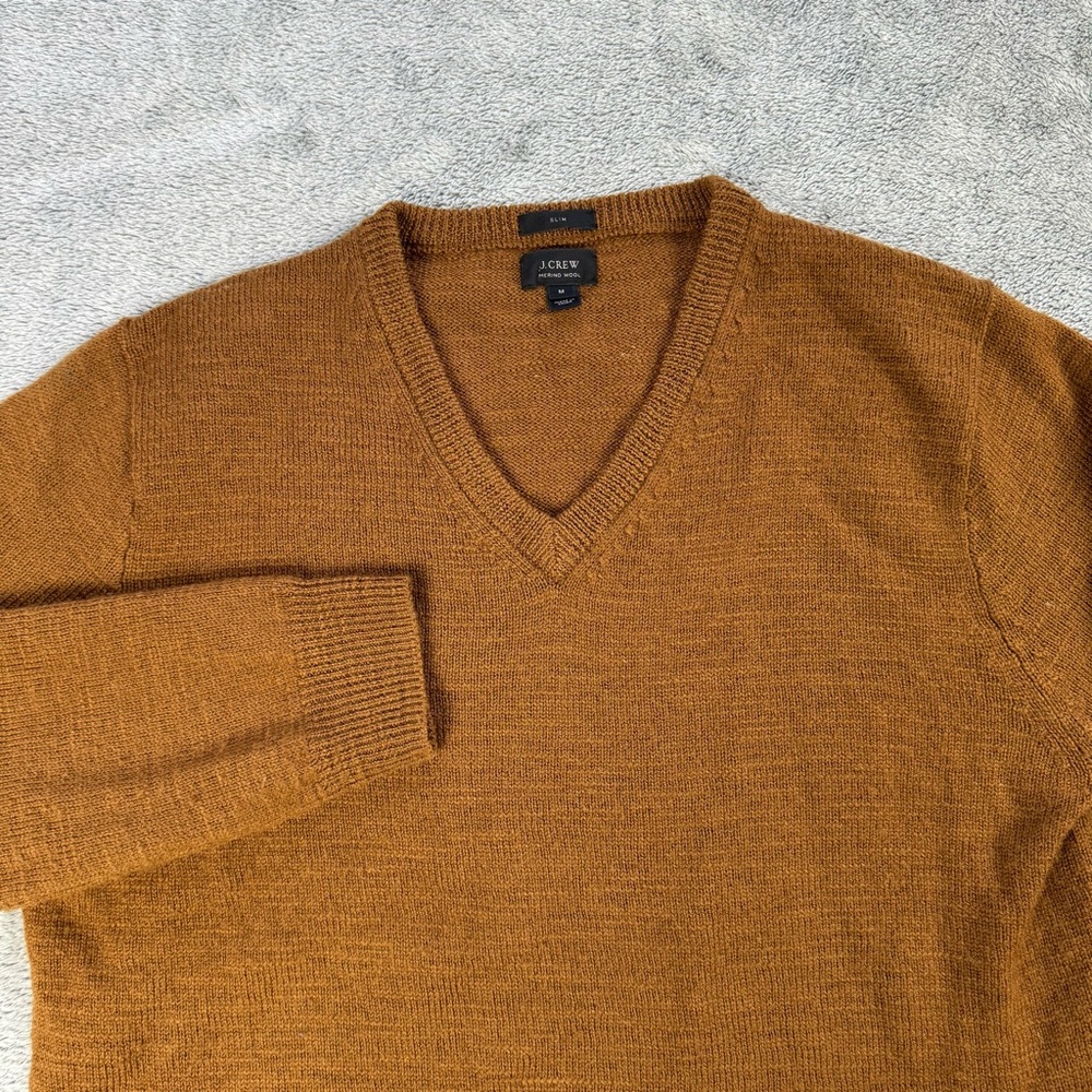 J. Crew Men’s V-Neck Sweater 100% Merino Wool in Brown Medium